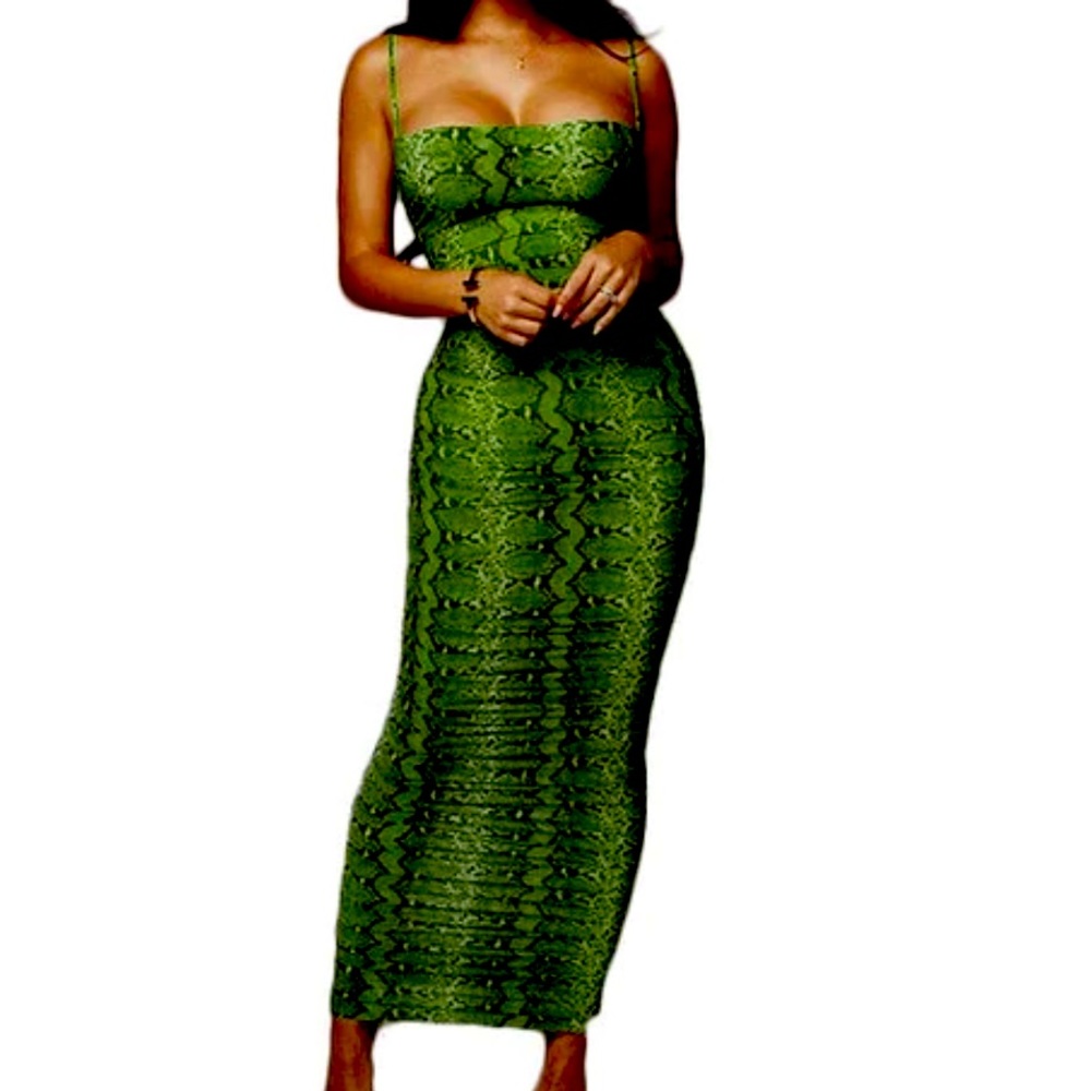 Snake Print Spaghetti Strap Bodycon Dress!